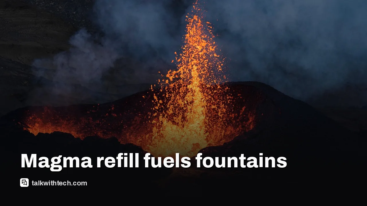 A dramatic lava fountain rising from a volcanic crater