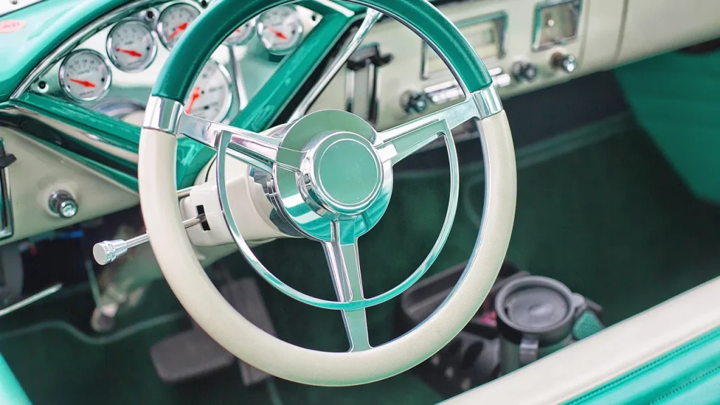 Car interior showing a phone mounted for Android Auto