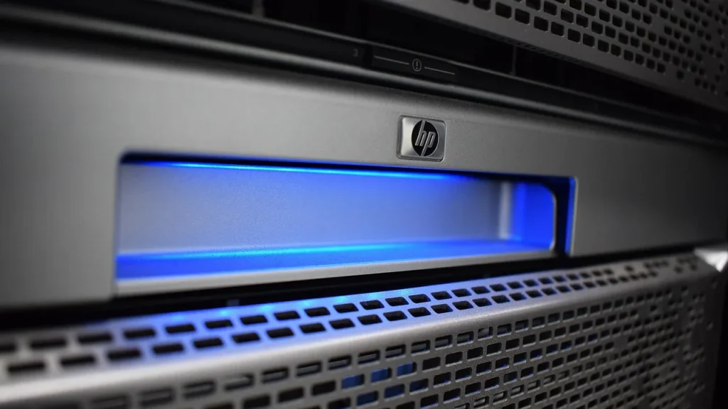Data center racks and servers in a tech facility