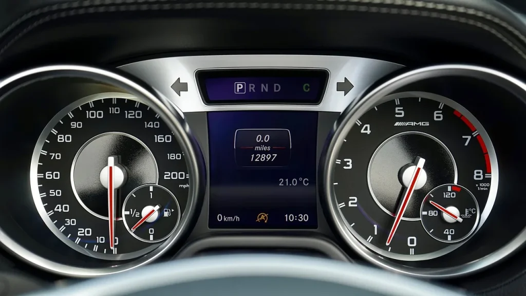 Dashboard monitor showing rear view feed