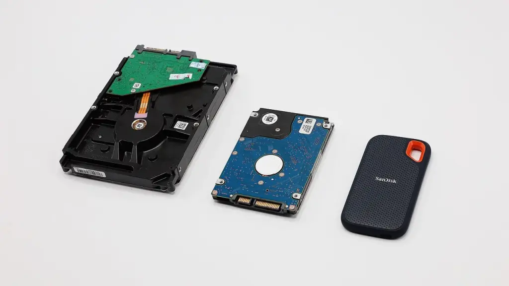 External SSD in a small USB enclosure connected to a computer
