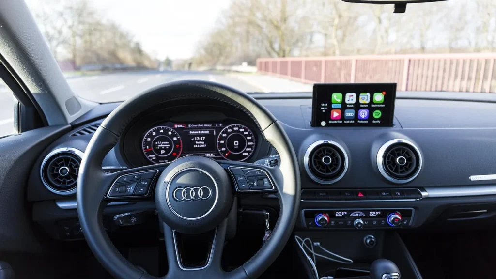 CarPlay-enabled car screen showing trip timeline
