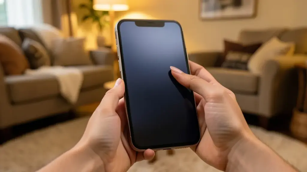 Thumb stretching across a large open folding phone