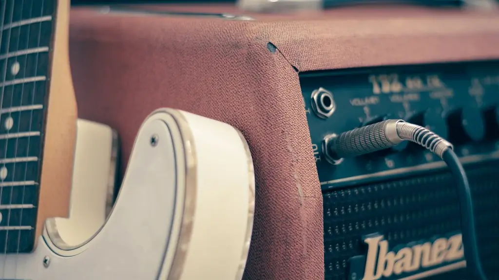 Close-up of a guitar in a recording studio