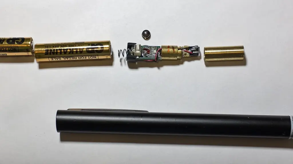 Hand holding a small laser pointer pointing at a camera