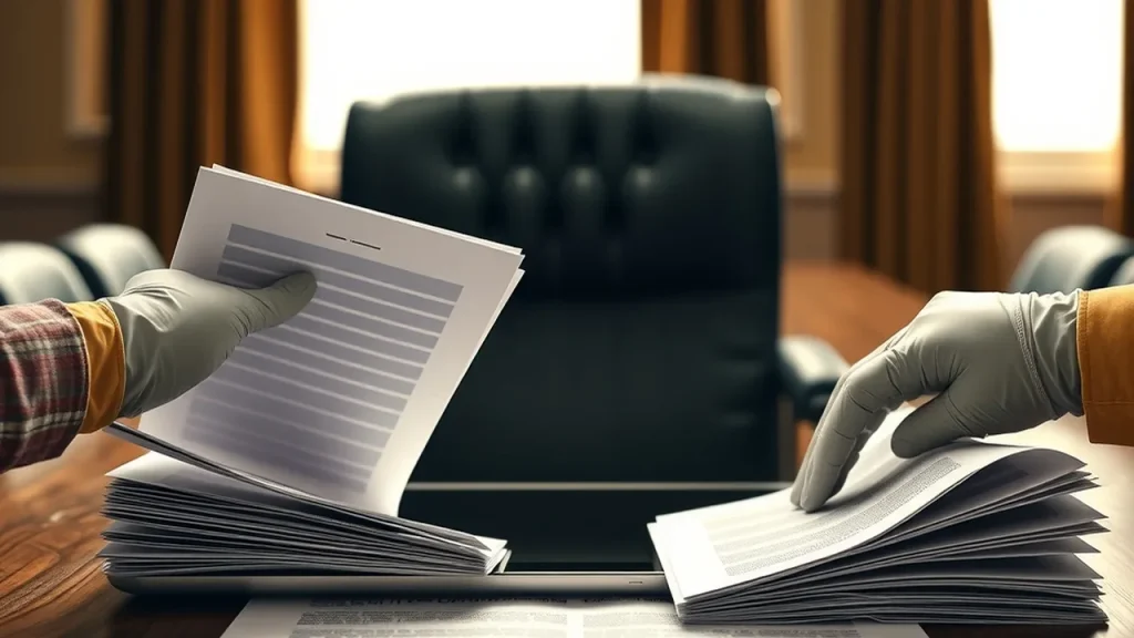 Hands revealing empty chair and dark turned-away tablet at boardroom table