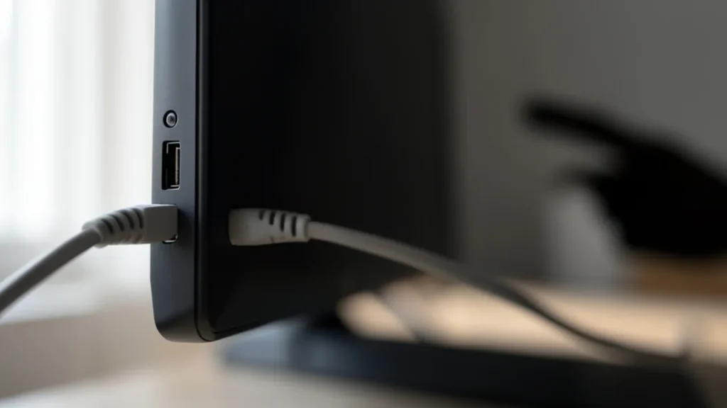 Side view of TV with Ethernet cable plugged into network port