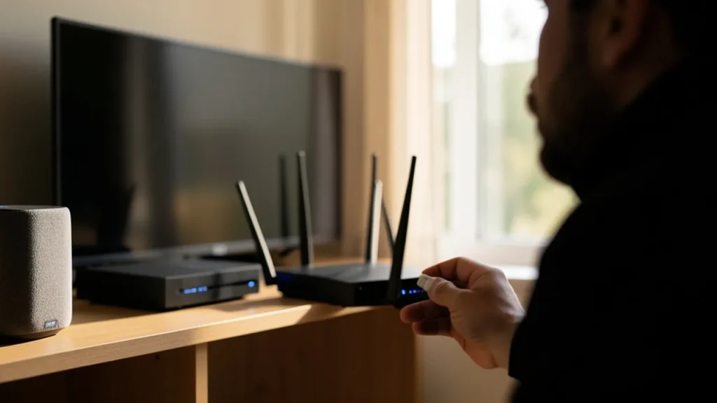 Router and silhouette inspecting devices for firmware update in living room