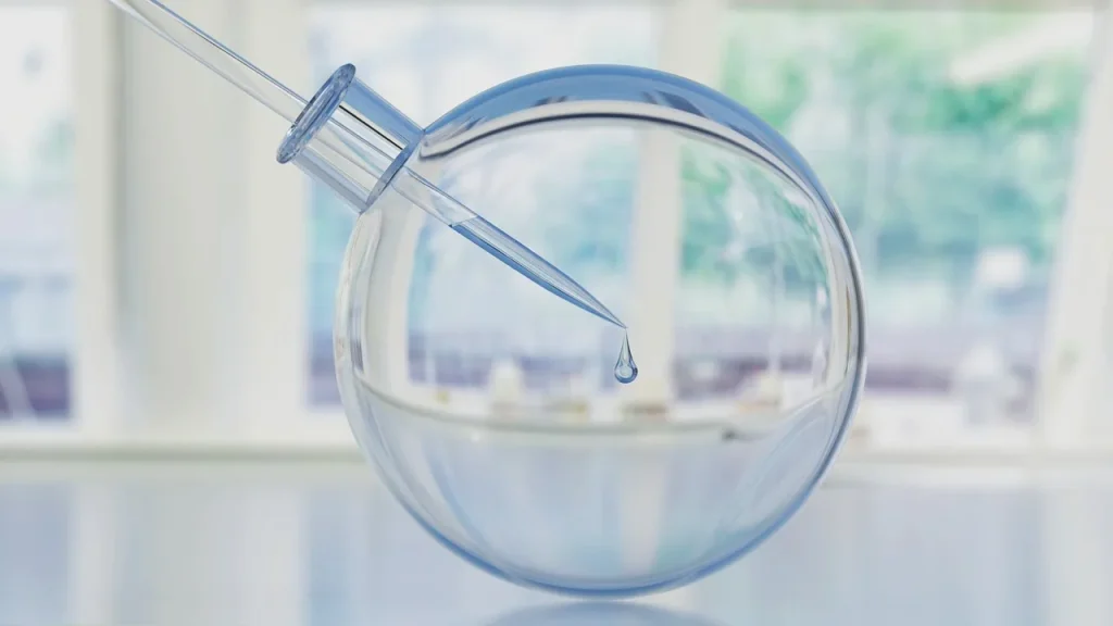 Laboratory setup showing a ceramic membrane and liquids