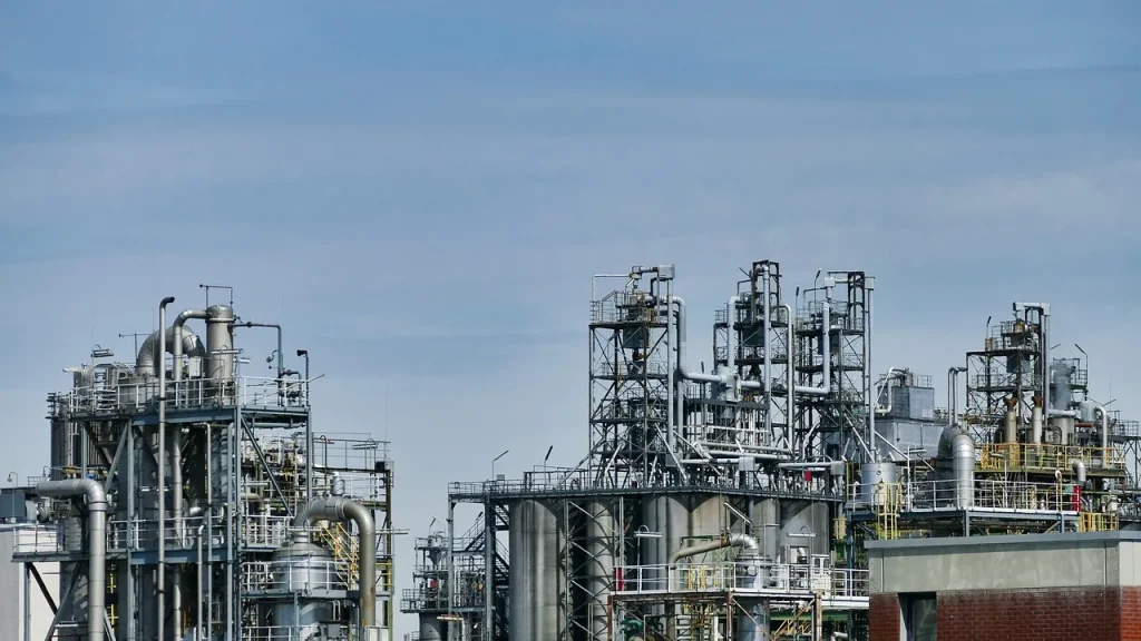 Industrial plant equipment and piping in a manufacturing setting