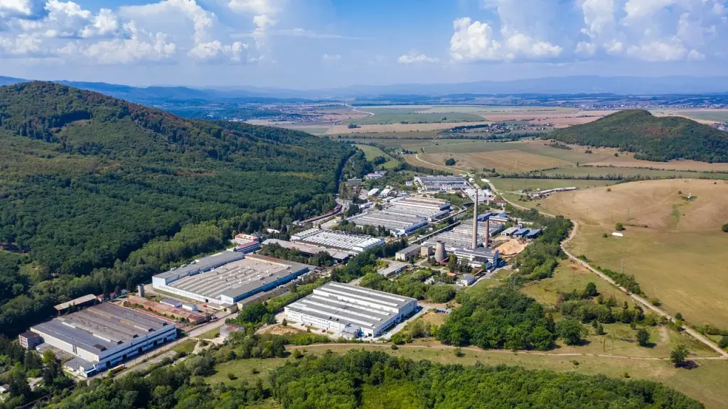Industrial park with visible building and server racks being installed