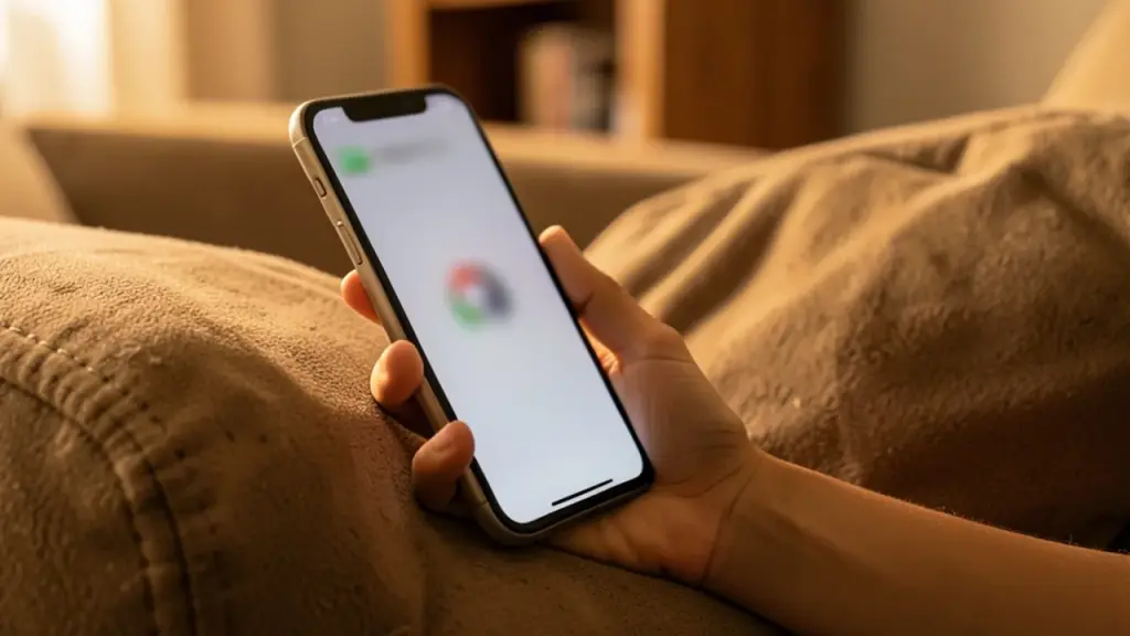 A hand holding a phone with a blurred incoming call