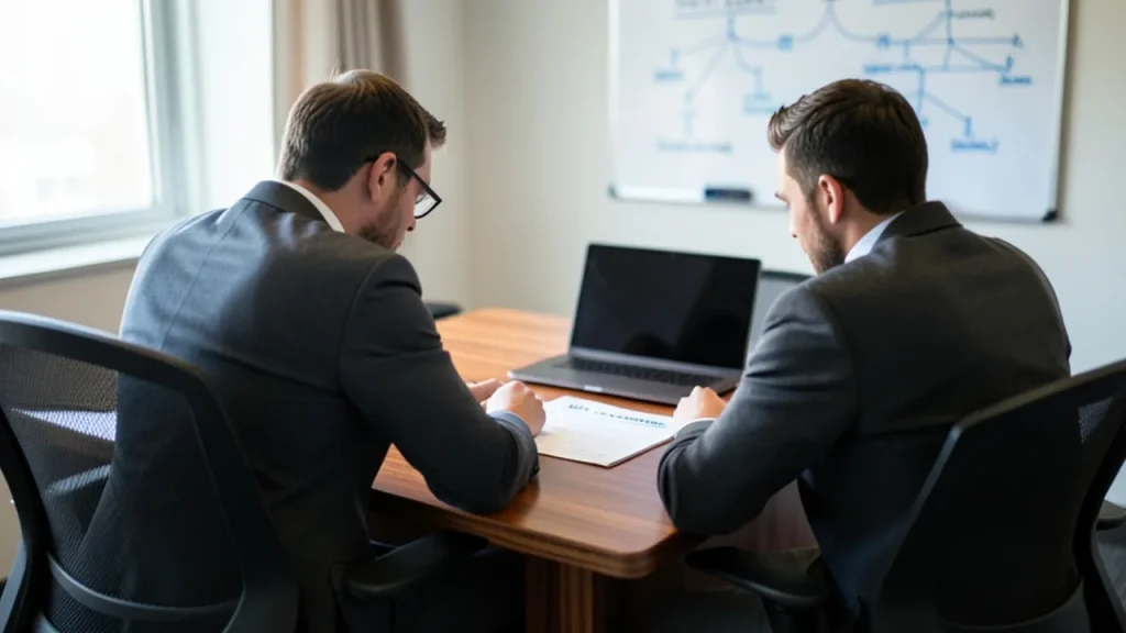 Two people from behind at table reviewing checklist about MFA coverage
