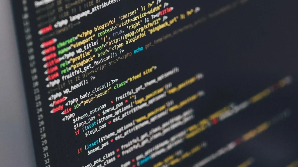 Programming code on a computer screen