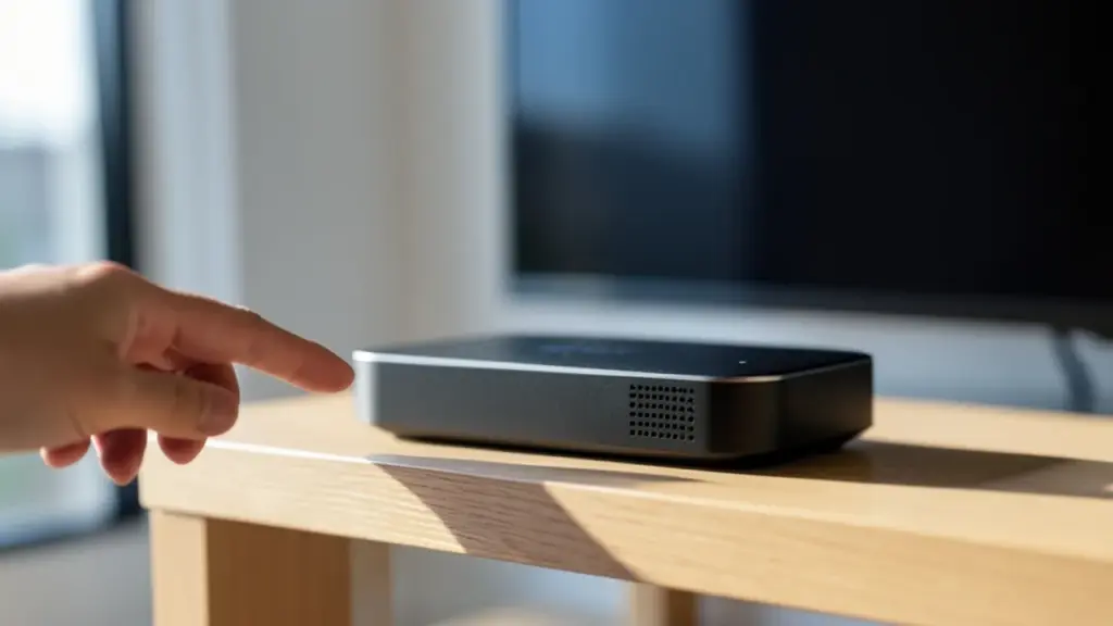 Hand near a streaming device as a new episode drops.