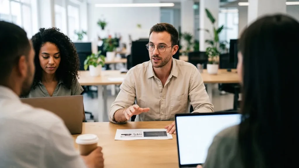 A diverse group of professionals in a conference room