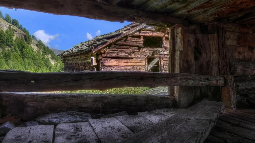 Reconstructed Neanderthal shelter or framework