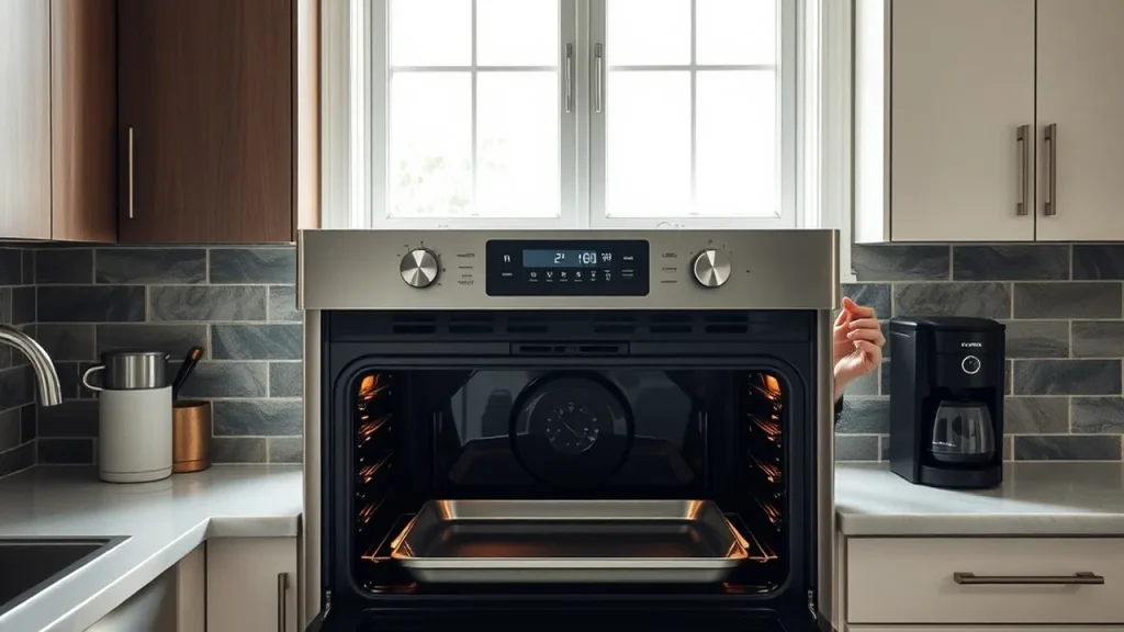 Appliance on counter with hands loading tray, showing its large size and clearance needs