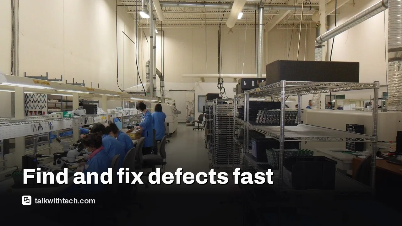 Factory floor with sensors and machines monitoring a process