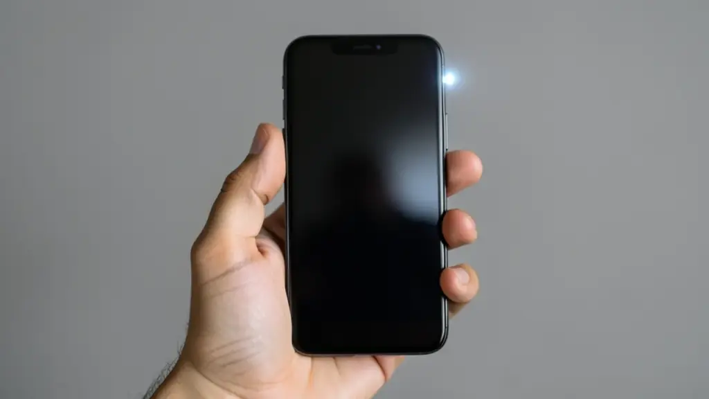Hand holding a phone during a software update
