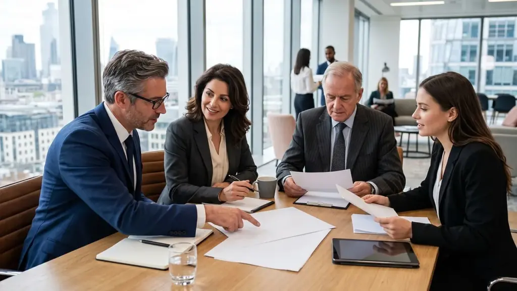 Executives in a meeting discussing strategy