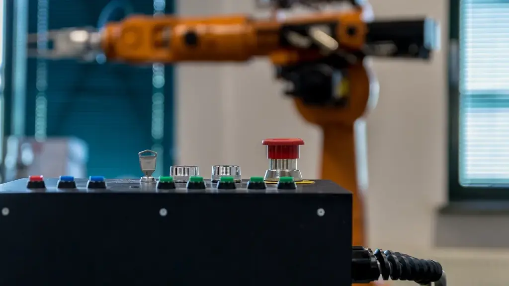 Industrial robot arm performing a precise task in a factory setting