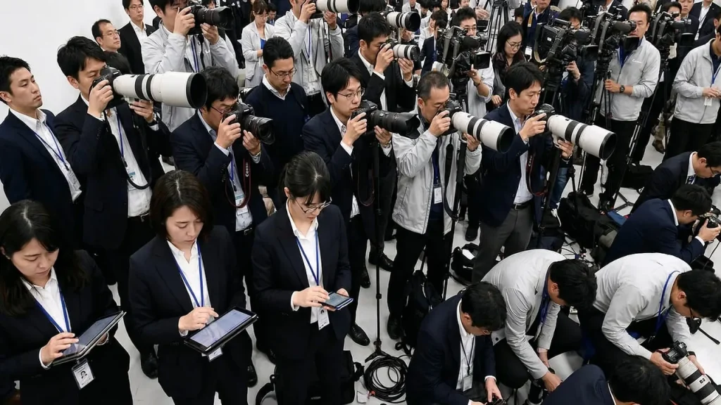 Audience gathered around a tech stage at a launch event