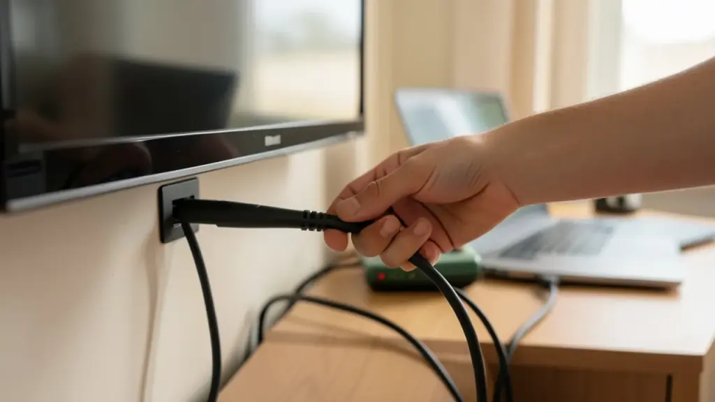 Close-up of HDMI connection with retro console and laptop setup.