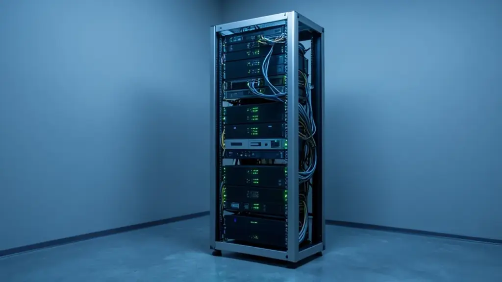 Web hosting servers with blinking status lights