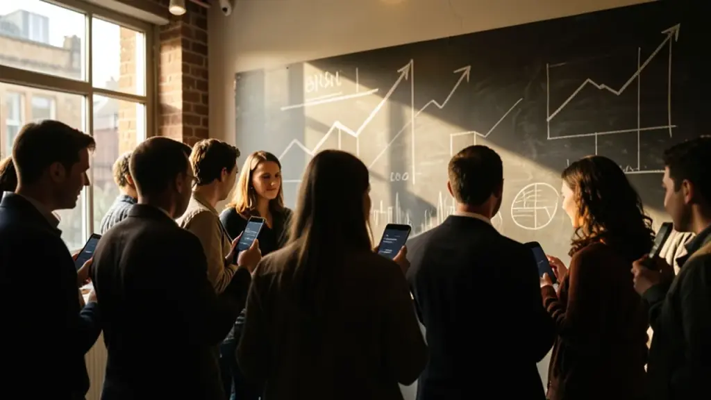Group of hands and chalkboard idea about compensation and talent retention.