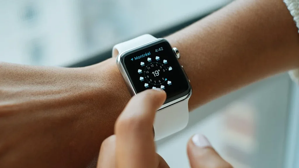 Close-up of a modern smartwatch on a wrist