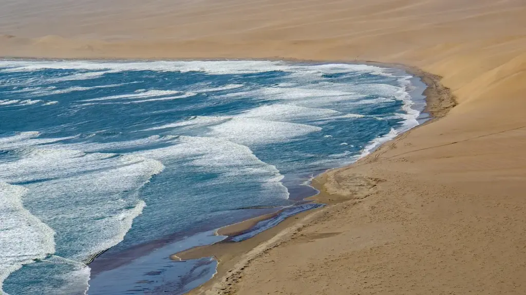 Crimson desert sands meeting the sea in a wide landscape