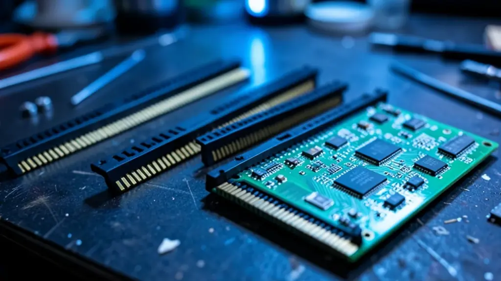 Memory modules and circuit board on a workbench
