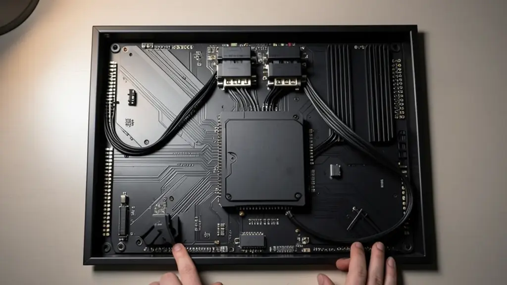 Top view of four 8-pin cables feeding GPU.