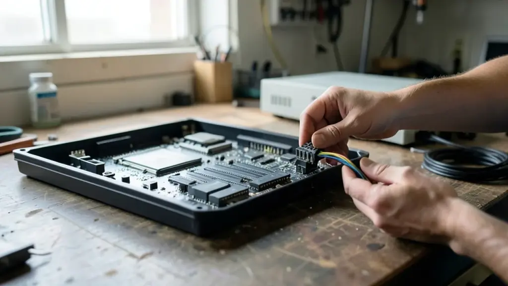 Workbench view of DIY GPU power mod in progress.