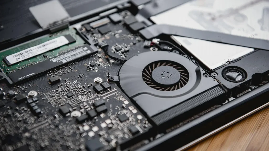 Close-up of RAM memory modules inside a laptop
