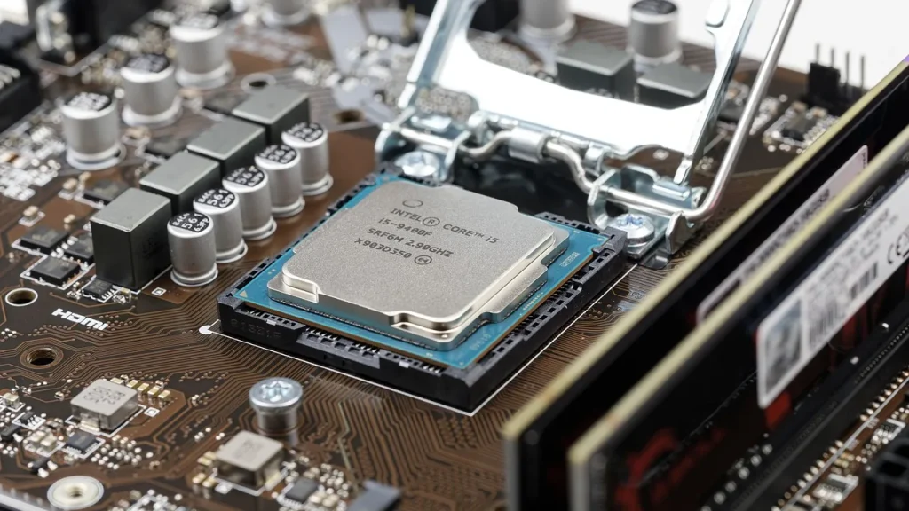 A motherboard with a visible firmware/ROM area