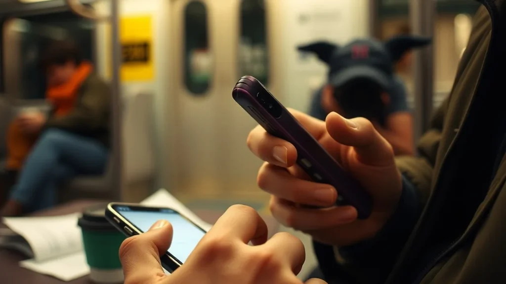 Commuter tapping AI Key on Razr-style phone with coffee nearby
