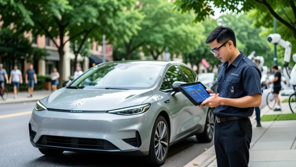 Street scene hinting at licensing Rivian tech and robotics.