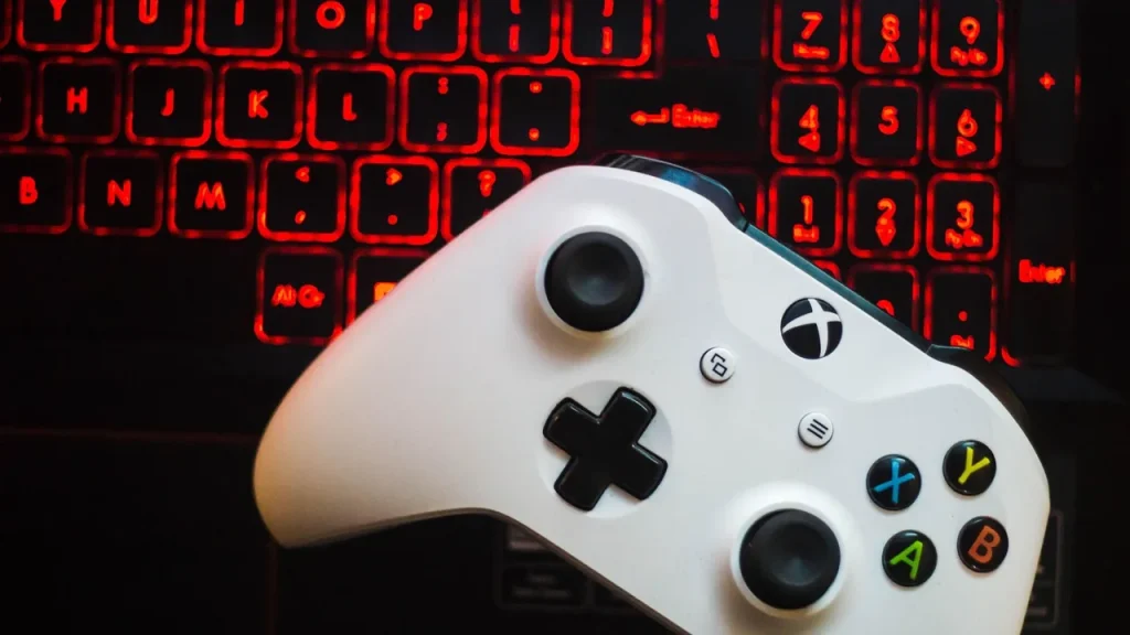 Game controller and console in a living room