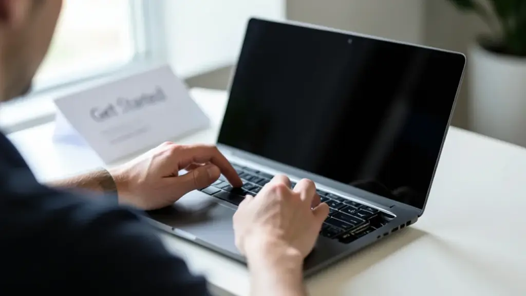 Developer hands poised over laptop touchpad, screen turned away, open hatch showing heatpipes