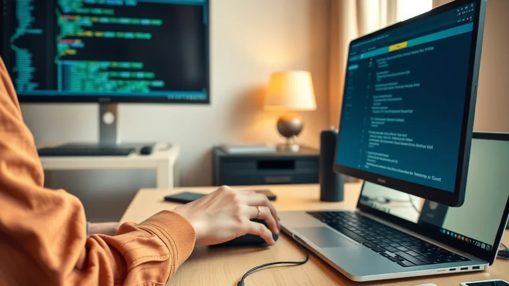 Person at desk configuring local AI agent on laptop with phone linked by cable