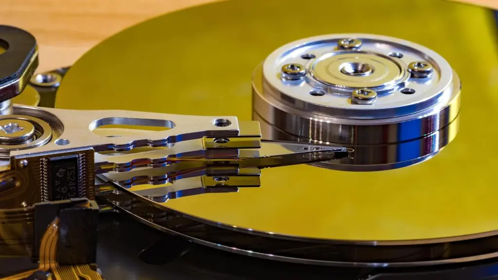 Internal hard drive spinning inside its enclosure with motion blur