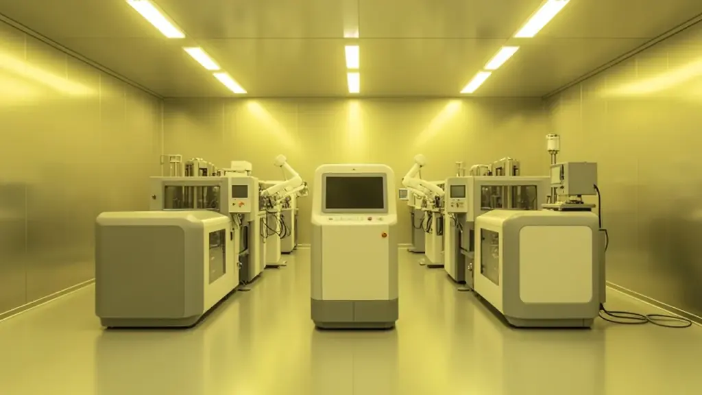 A semiconductor clean room with chip-making machines
