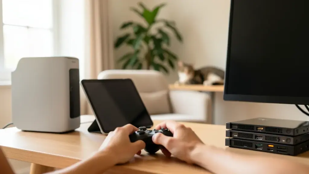 Home setup with emulator gear ready to run Flash games.