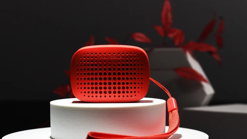 Close-up of a smart speaker on a side table