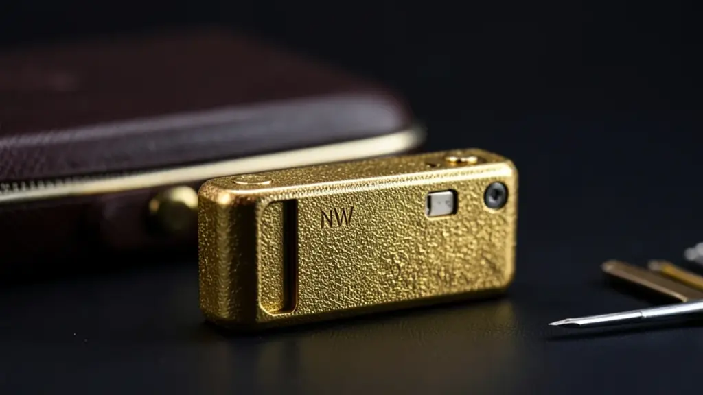 Close-up of the gold-plated Walkman showing craftsmanship