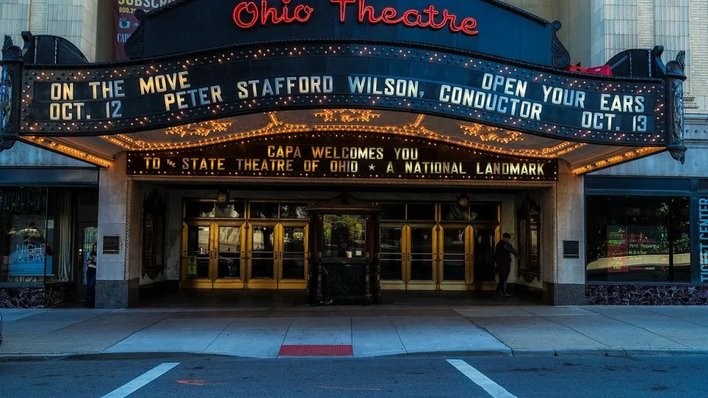 Theater marquee advertising a new release