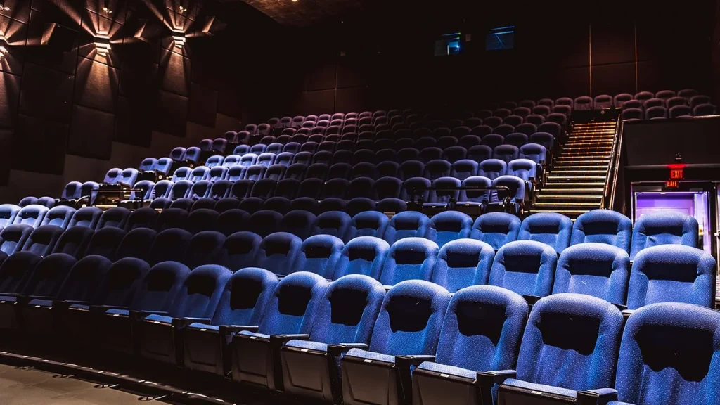 People watching a movie in a dark theater