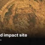 Spider Crater Landsat image reveals 13 by 11 km oval with legs